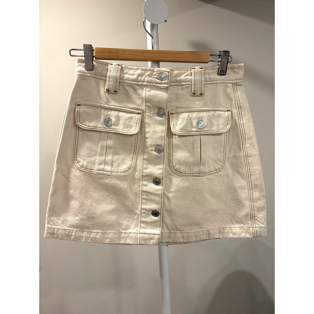 Y2K 2000s Re/Done NWT Cream Denim Cargo Mini Skirt With Button Front Utility